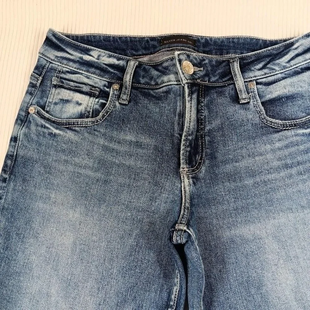 Silver Jeans Co‎ Jeans Womens W28/L29 Blue Boyfriend Distressed Stretch Denim